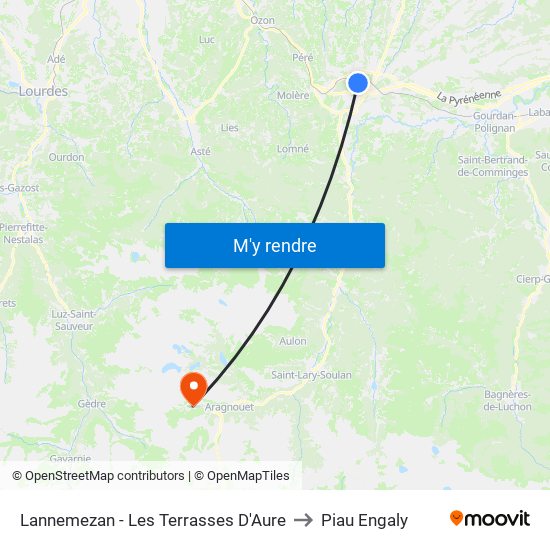 Lannemezan - Les Terrasses D'Aure to Piau Engaly map