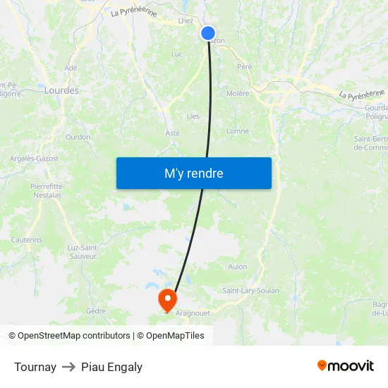 Tournay to Piau Engaly map