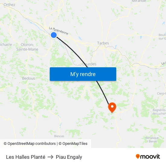 Les Halles Planté to Piau Engaly map