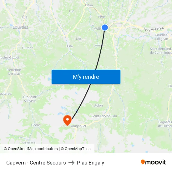 Capvern - Centre Secours to Piau Engaly map