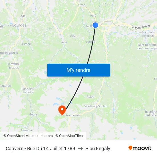 Capvern - Rue Du 14 Juillet 1789 to Piau Engaly map