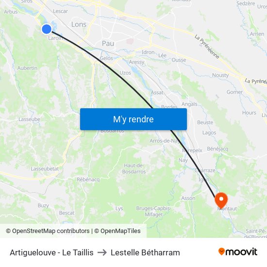 Artiguelouve - Le Taillis to Lestelle Bétharram map