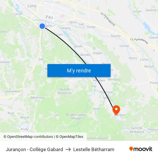 Jurançon - Collège Gabard to Lestelle Bétharram map