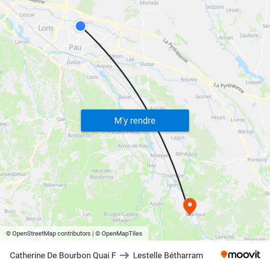 Catherine De Bourbon Quai F to Lestelle Bétharram map