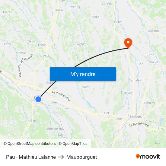 Pau - Mathieu Lalanne to Maubourguet map
