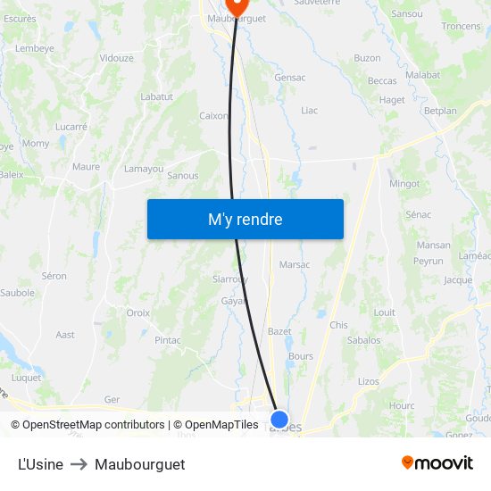 L'Usine to Maubourguet map