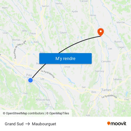 Grand Sud to Maubourguet map