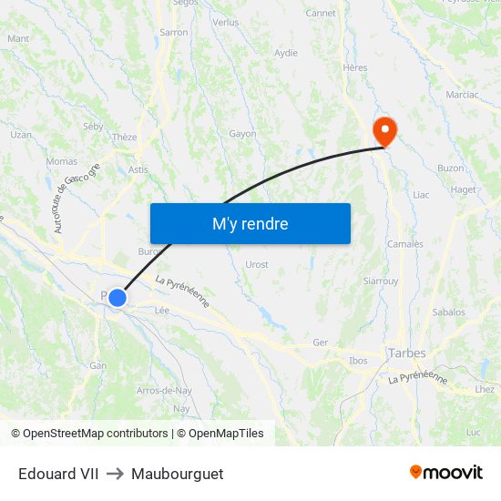 Edouard VII to Maubourguet map