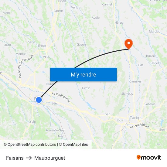 Faisans to Maubourguet map