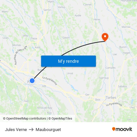 Jules Verne to Maubourguet map