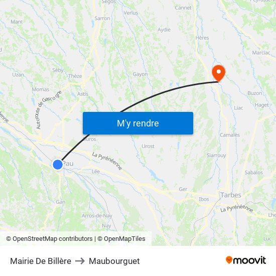 Mairie De Billère to Maubourguet map