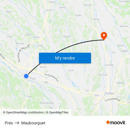 Prés to Maubourguet map