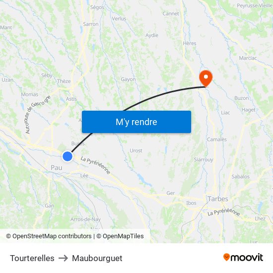 Tourterelles to Maubourguet map
