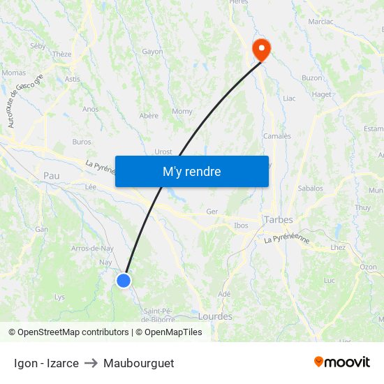 Igon - Izarce to Maubourguet map