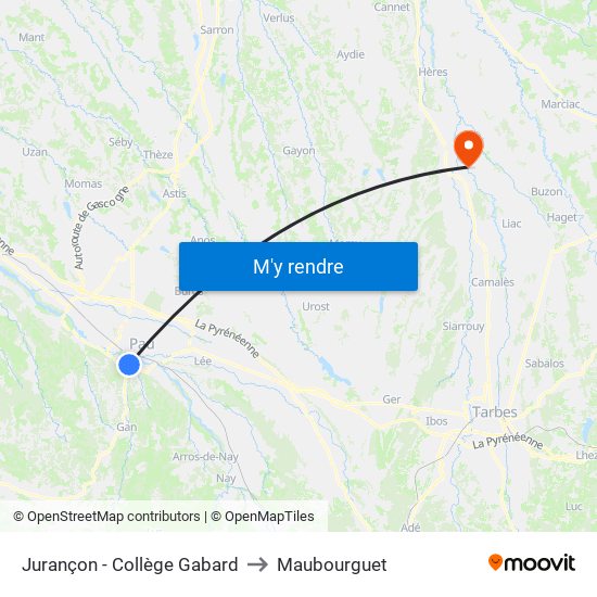 Jurançon - Collège Gabard to Maubourguet map