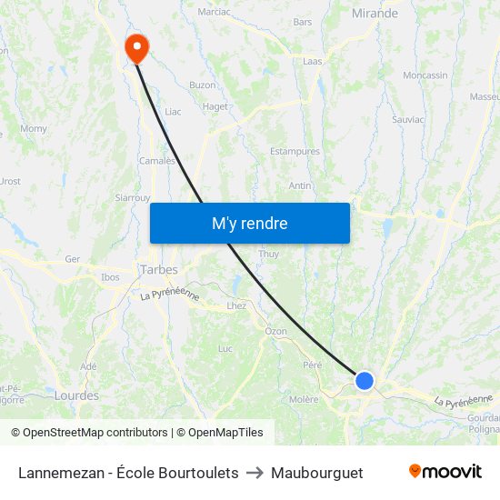 Lannemezan - École Bourtoulets to Maubourguet map