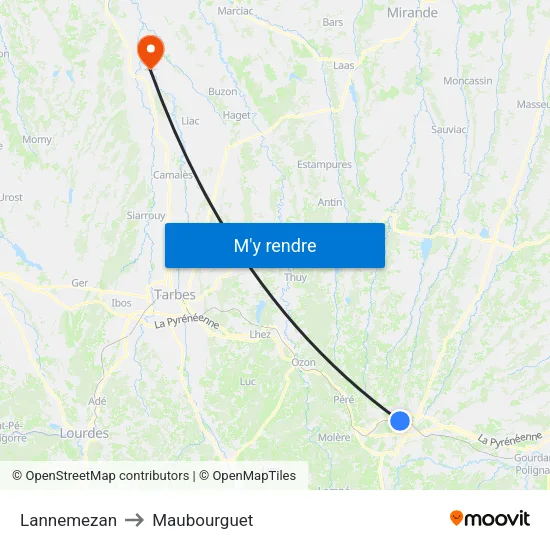 Lannemezan to Maubourguet map
