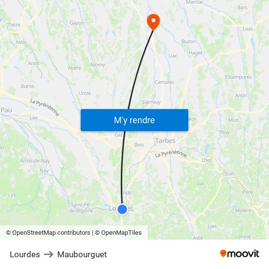 Lourdes to Maubourguet map