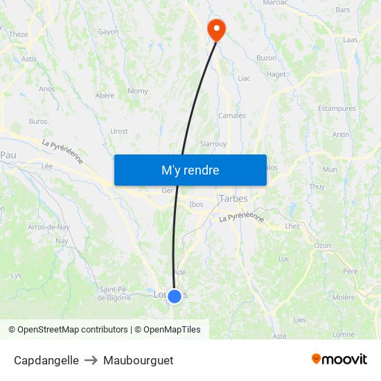 Capdangelle to Maubourguet map