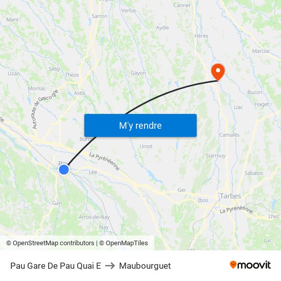 Pau Gare De Pau Quai E to Maubourguet map