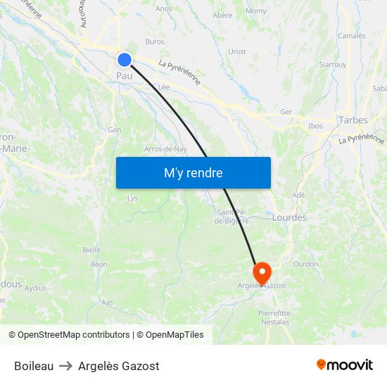Boileau to Argelès Gazost map