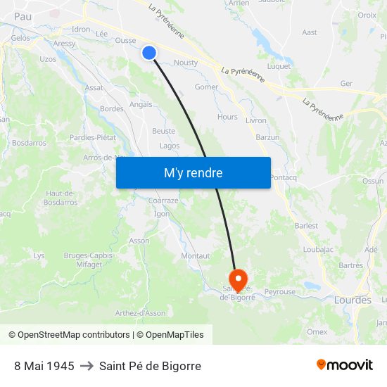 8 Mai 1945 to Saint Pé de Bigorre map
