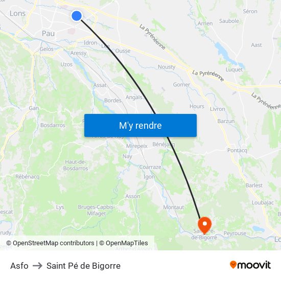 Asfo to Saint Pé de Bigorre map