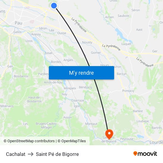 Cachalat to Saint Pé de Bigorre map