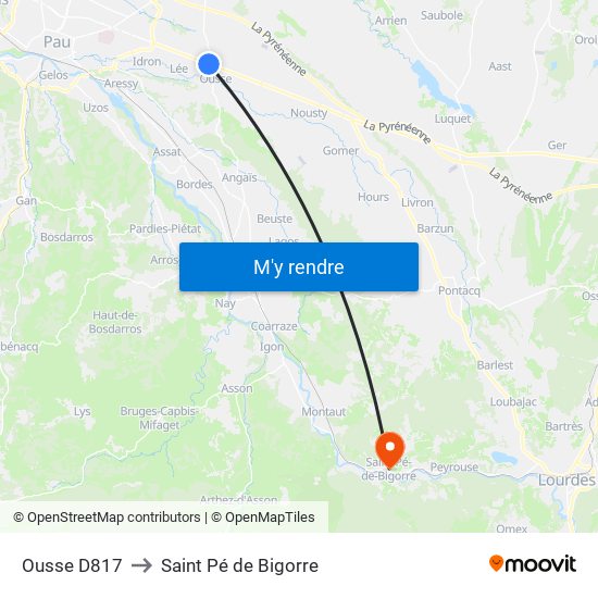 Ousse D817 to Saint Pé de Bigorre map