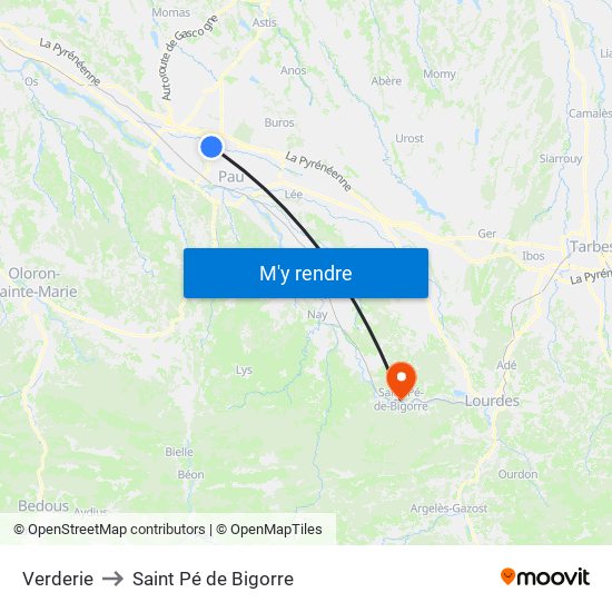 Verderie to Saint Pé de Bigorre map