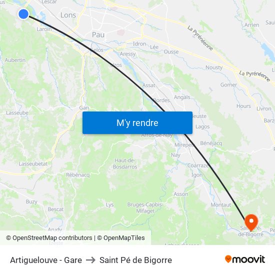 Artiguelouve - Gare to Saint Pé de Bigorre map