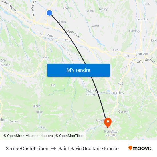 Serres-Castet Liben to Saint Savin Occitanie France map