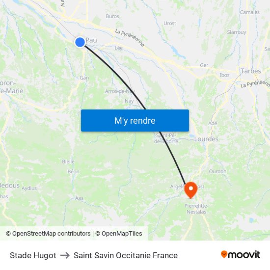 Stade Hugot to Saint Savin Occitanie France map