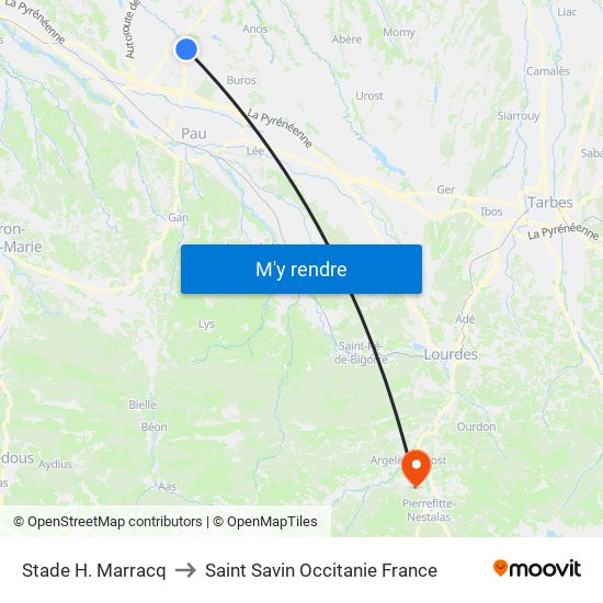 Stade H. Marracq to Saint Savin Occitanie France map