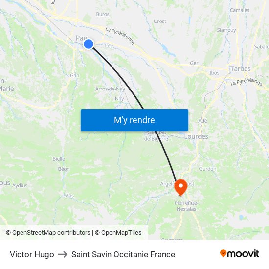 Victor Hugo to Saint Savin Occitanie France map