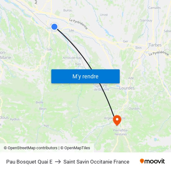 Pau Bosquet Quai E to Saint Savin Occitanie France map