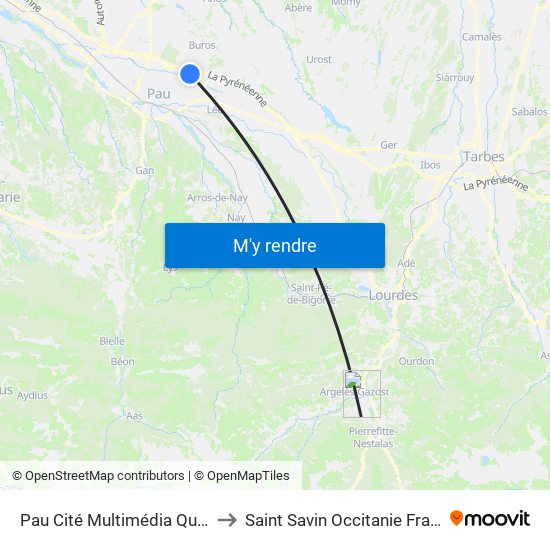 Pau Cité Multimédia Quai C to Saint Savin Occitanie France map