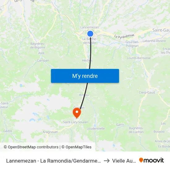 Lannemezan - La Ramondia/Gendarmerie to Vielle Aure map