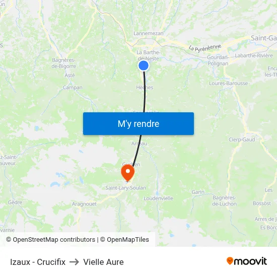Izaux - Crucifix to Vielle Aure map