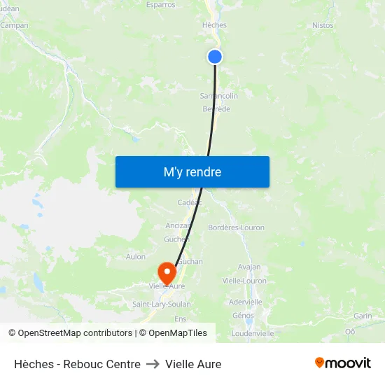 Hèches - Rebouc Centre to Vielle Aure map