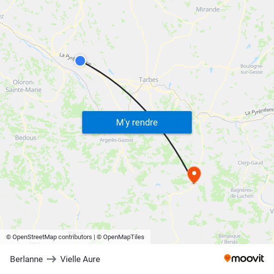 Berlanne to Vielle Aure map