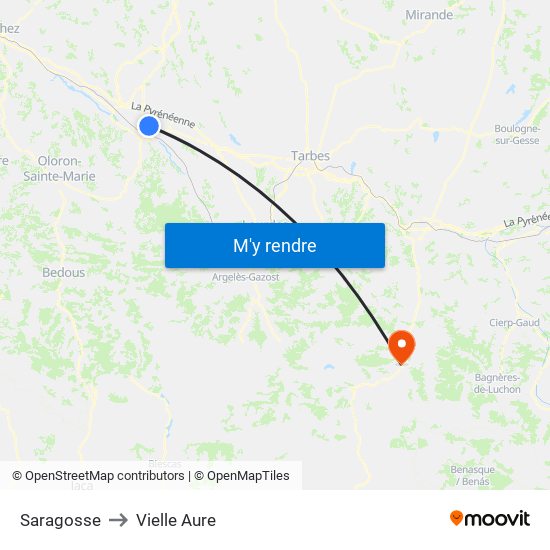 Saragosse to Vielle Aure map