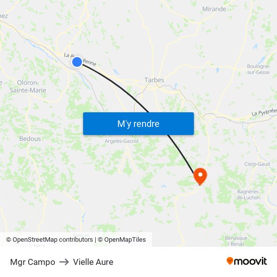 Mgr Campo to Vielle Aure map