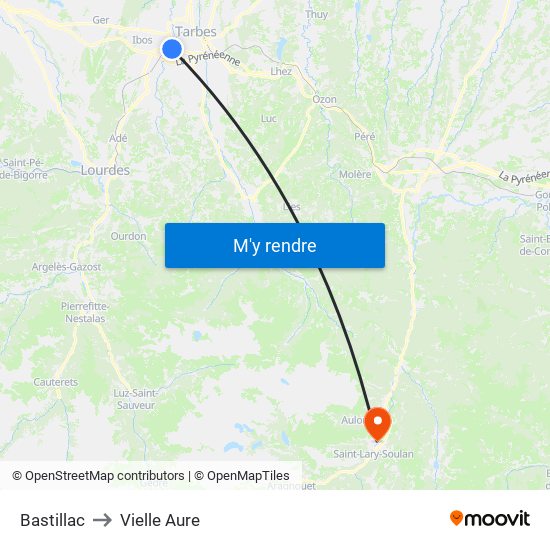 Bastillac to Vielle Aure map