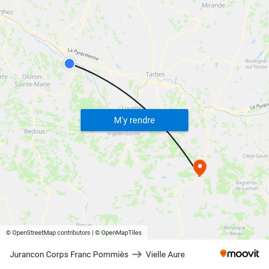 Jurancon Corps Franc Pommiès to Vielle Aure map