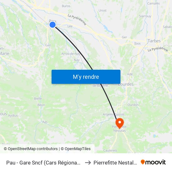 Pau - Gare Sncf (Cars Régionaux) to Pierrefitte Nestalas map
