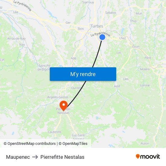 Maupenec to Pierrefitte Nestalas map