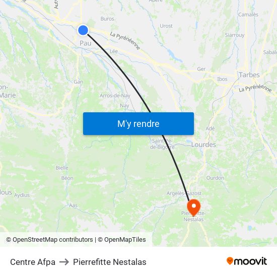 Centre Afpa to Pierrefitte Nestalas map