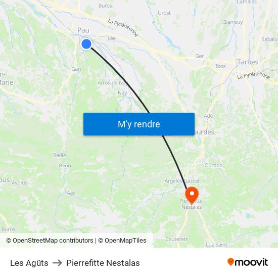 Les Agûts to Pierrefitte Nestalas map