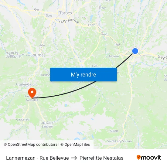 Lannemezan - Rue Bellevue to Pierrefitte Nestalas map
